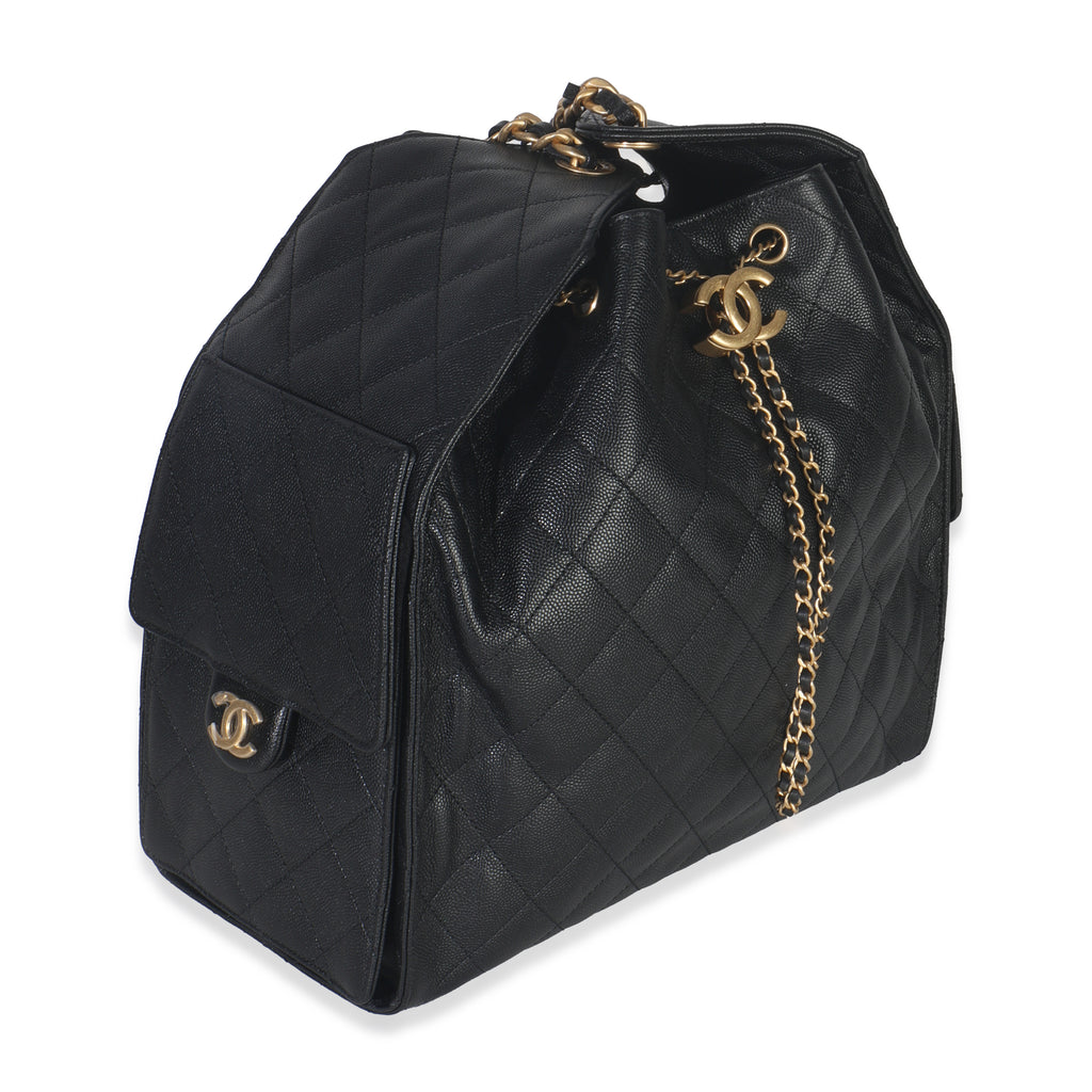 Chanel Black Quilted Caviar Medium Chanel 25 Hobo Handbag