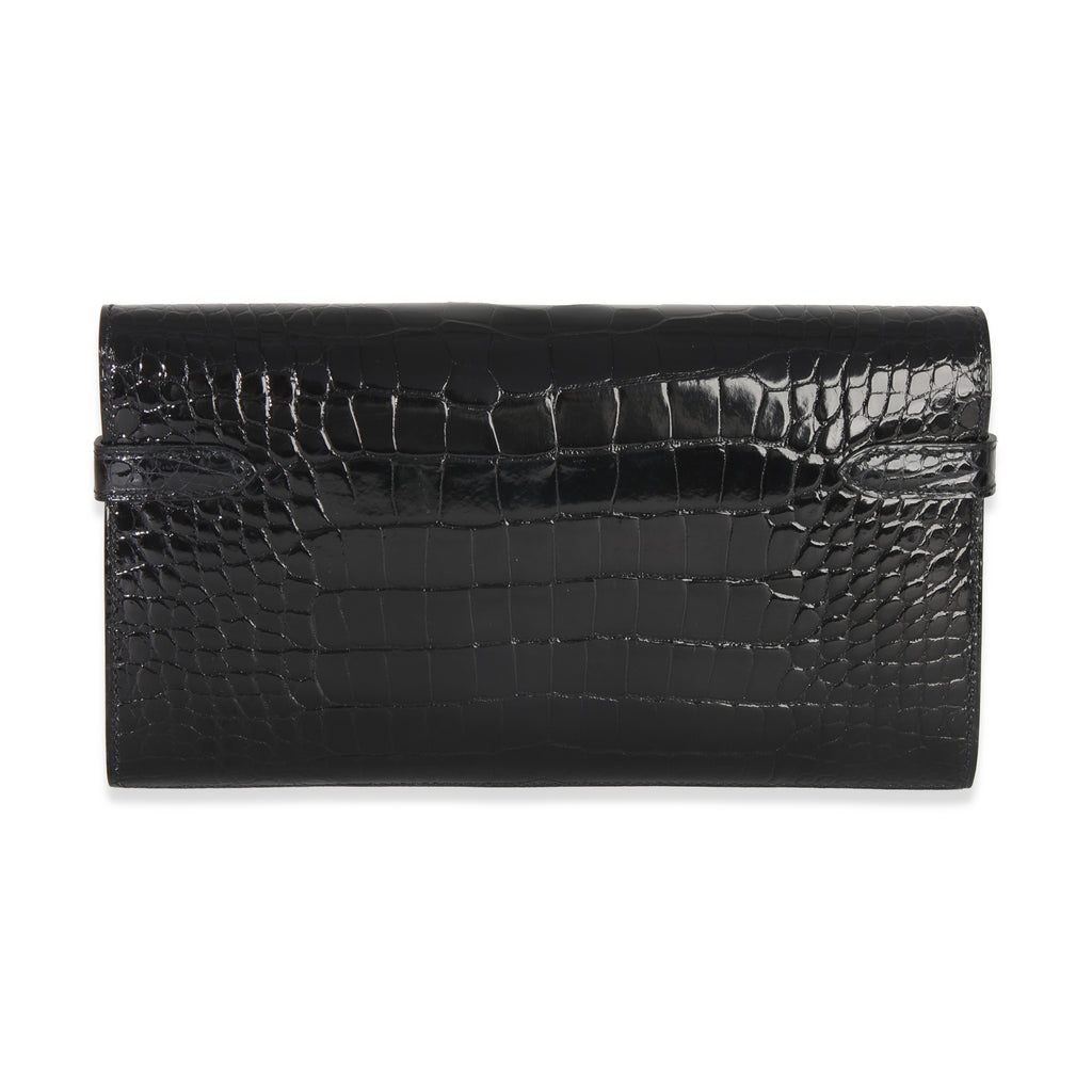 Hermes Black Shiny Alligator Kelly Longue Wallet GHW