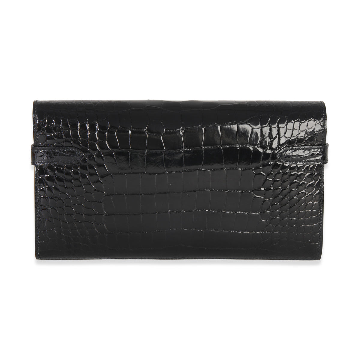 Hermes Black Shiny Alligator Kelly Longue Wallet GHW