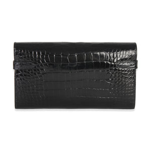 Hermes Black Shiny Alligator Kelly Longue Wallet GHW