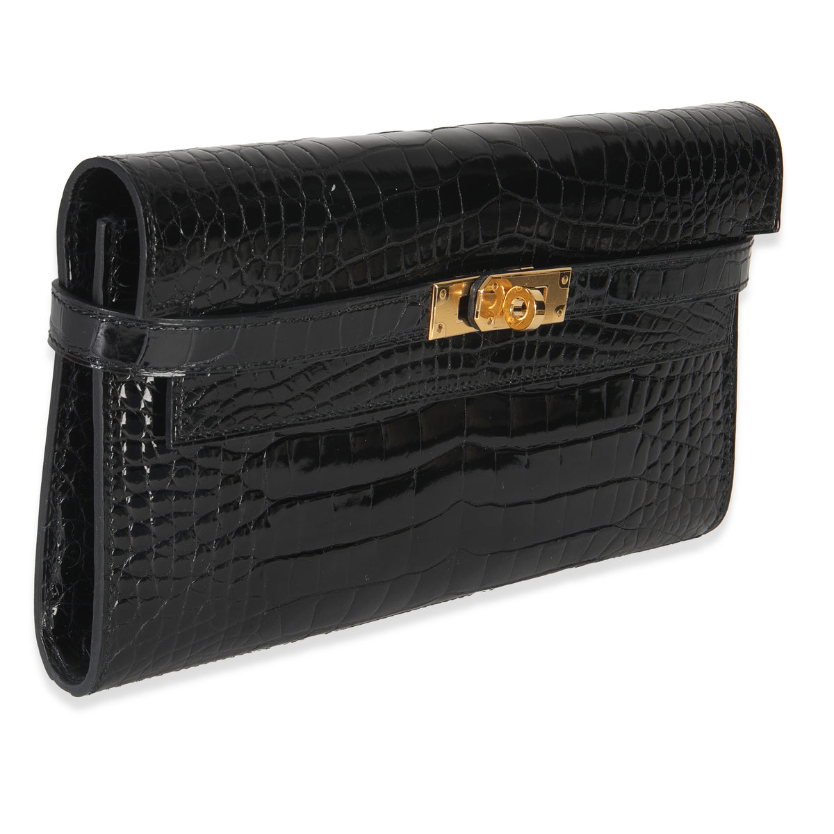 Hermes Black Shiny Alligator Kelly Longue Wallet GHW