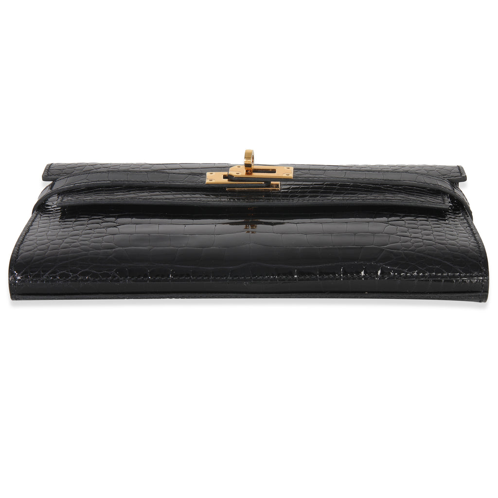Hermes Black Shiny Alligator Kelly Longue Wallet GHW