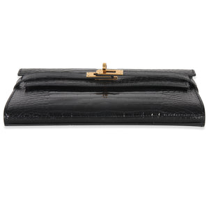 Hermes Black Shiny Alligator Kelly Longue Wallet GHW