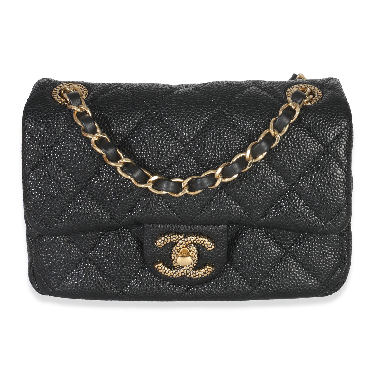 Chanel Black Quilted Grained Lambskin Mini Flap