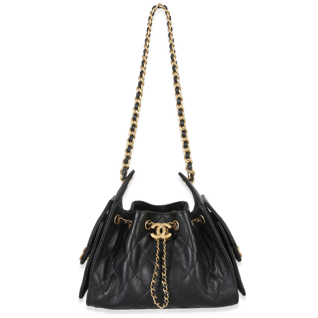 Chanel 26P Black Quilted Caviar Mini Chanel 25 Hobo Handbag