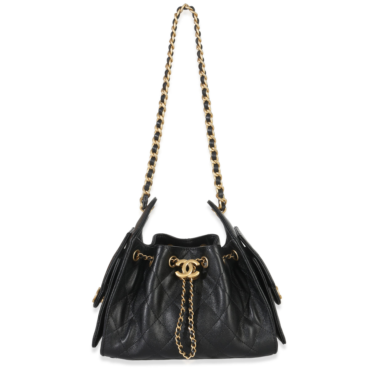 Chanel 26P Black Quilted Caviar Mini Chanel 25 Hobo Handbag