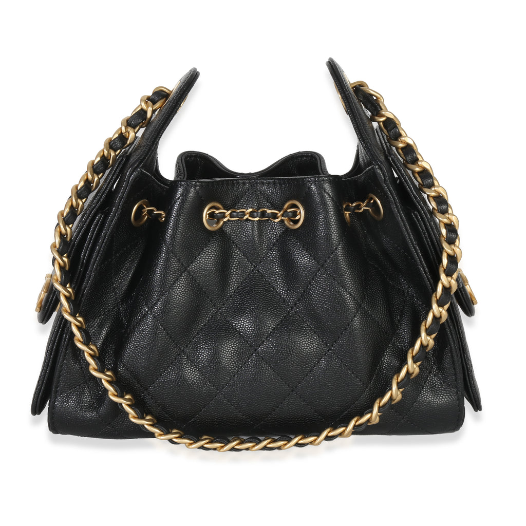 Chanel 26P Black Quilted Caviar Mini Chanel 25 Hobo Handbag