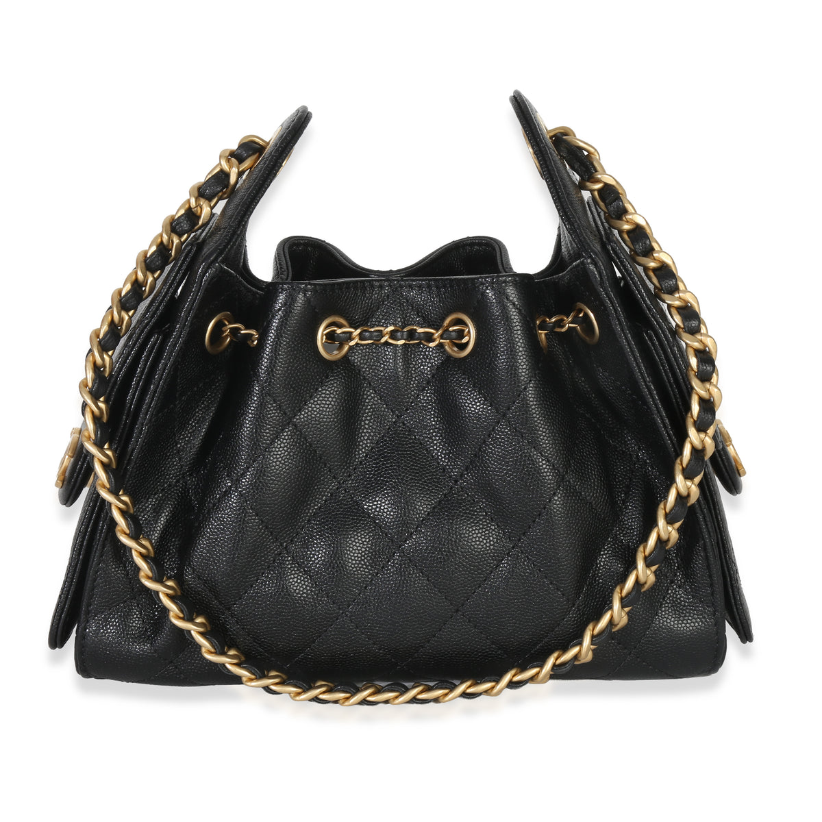Chanel 26P Black Quilted Caviar Mini Chanel 25 Hobo Handbag