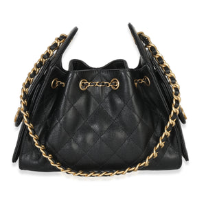 Chanel 26P Black Quilted Caviar Mini Chanel 25 Hobo Handbag
