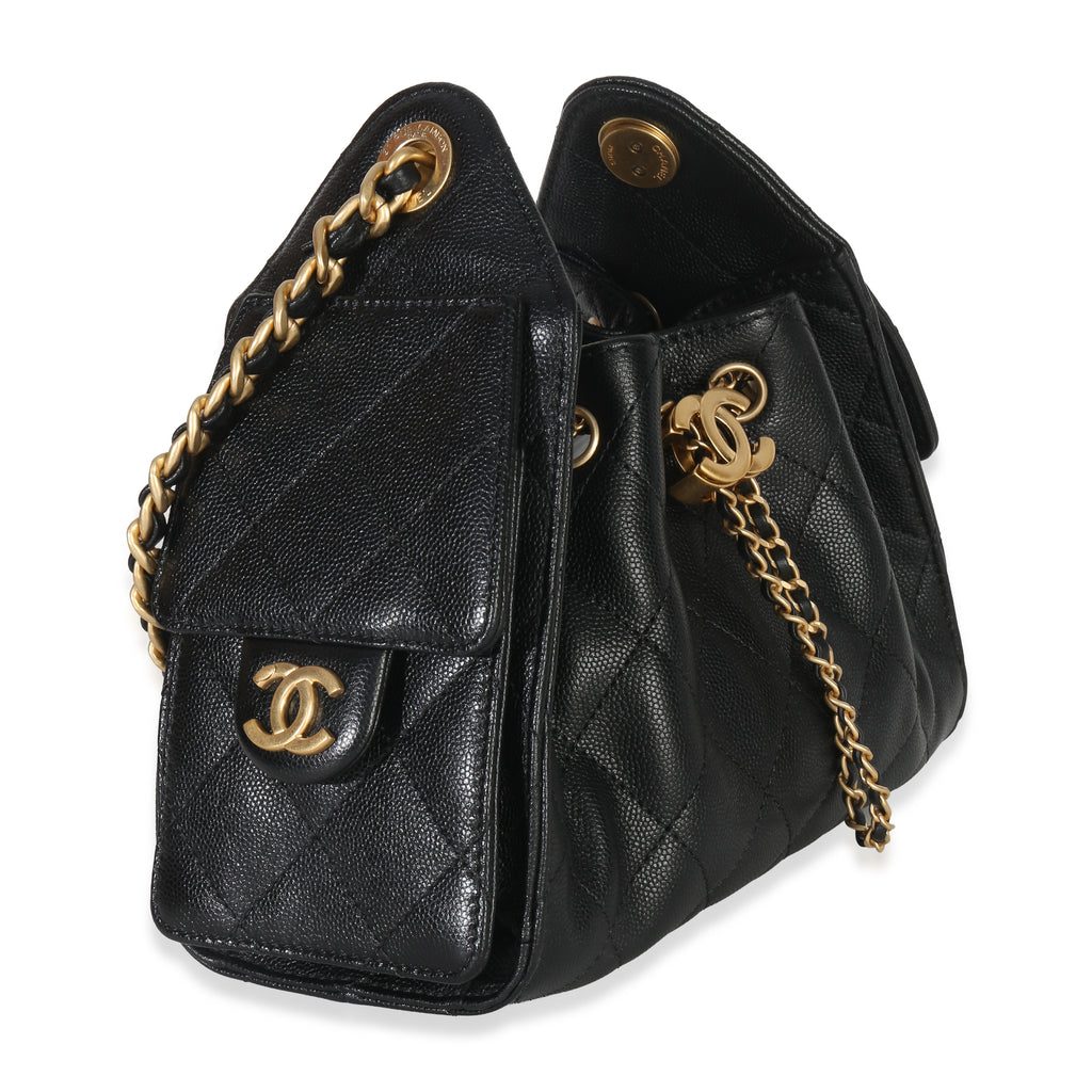 Chanel 26P Black Quilted Caviar Mini Chanel 25 Hobo Handbag