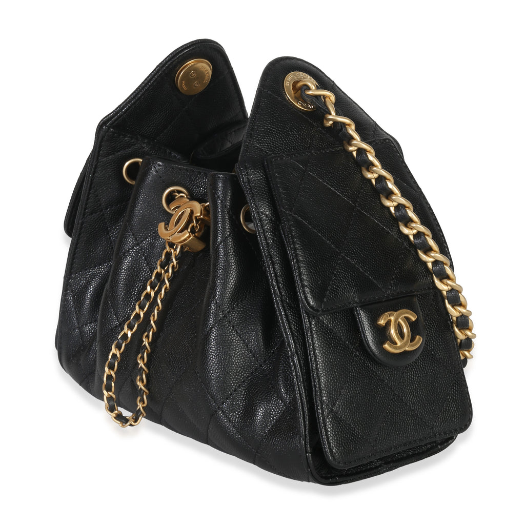 Chanel 26P Black Quilted Caviar Mini Chanel 25 Hobo Handbag