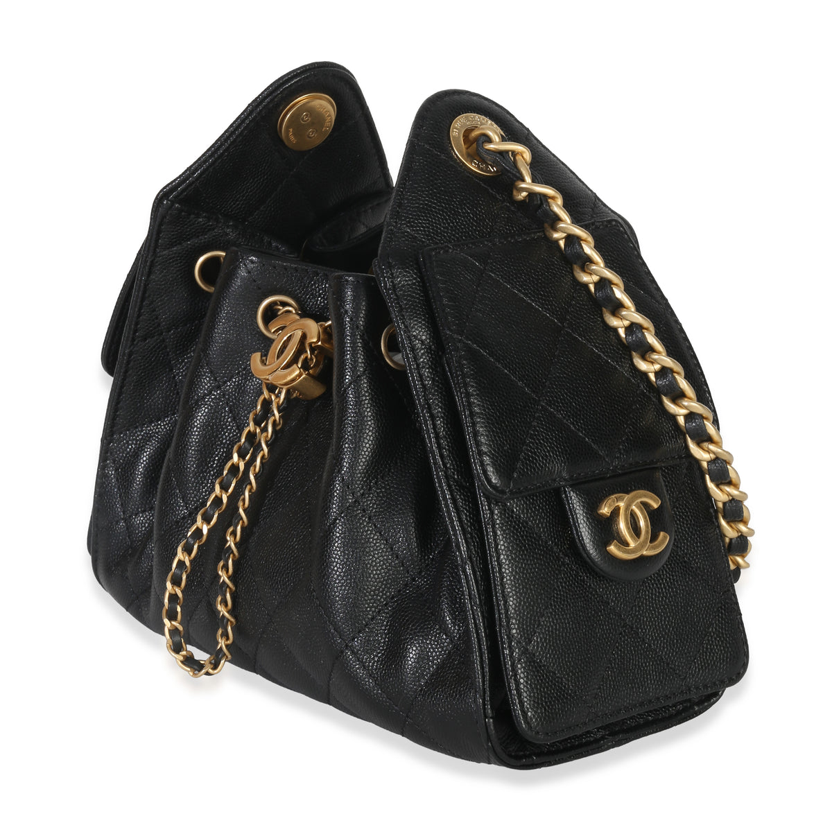 Chanel 26P Black Quilted Caviar Mini Chanel 25 Hobo Handbag