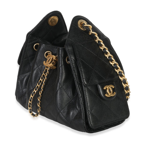 Chanel 26P Black Quilted Caviar Mini Chanel 25 Hobo Handbag