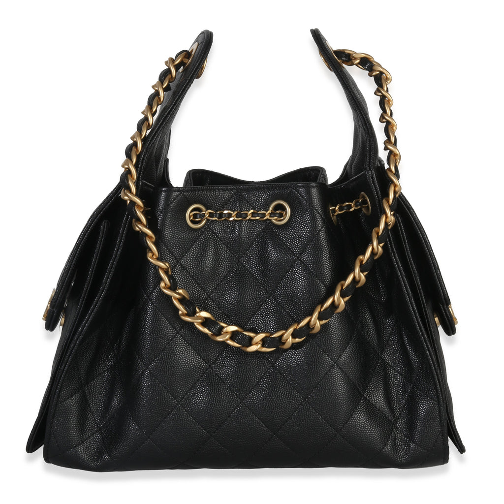 Chanel Black Quilted Caviar Small Chanel 25 Hobo