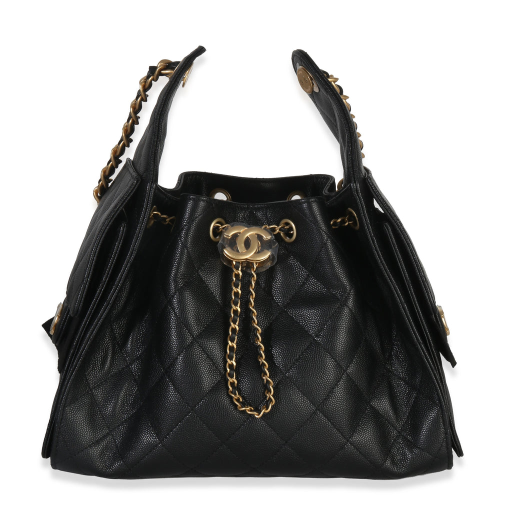 Chanel Black Quilted Caviar Small Chanel 25 Hobo