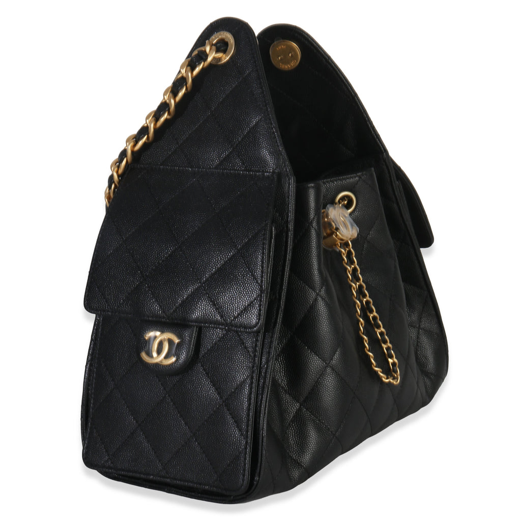 Chanel Black Quilted Caviar Small Chanel 25 Hobo