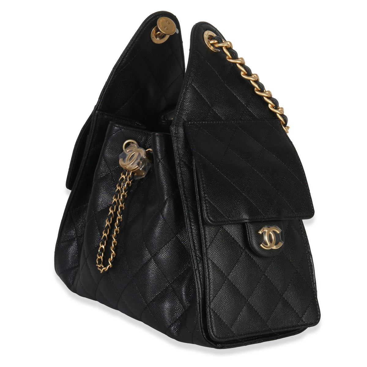 Chanel Black Quilted Caviar Small Chanel 25 Hobo