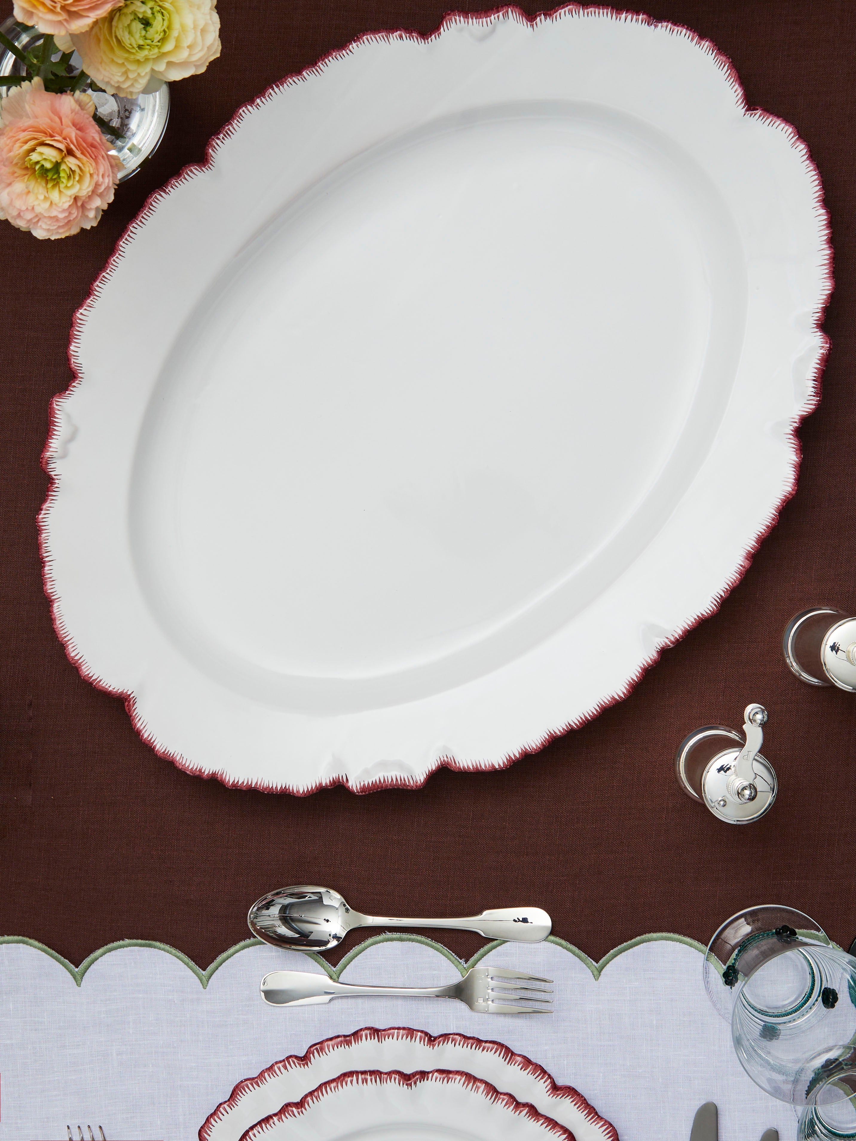 Atelier Soleil Combed Edge Hand-Painted Ceramic Oval Platter