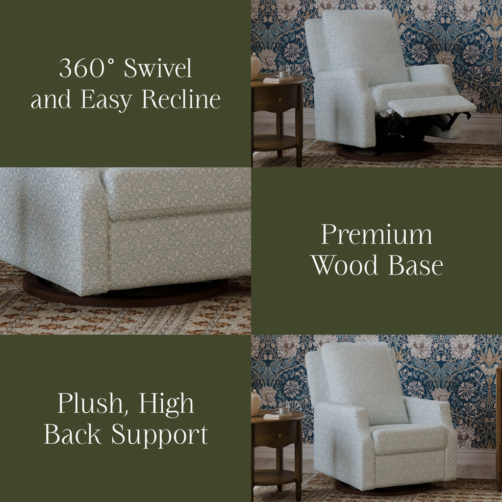 Morris & Co. x Namesake Crewe Recliner and Swivel Glider Bellflowers in Powdered Blue