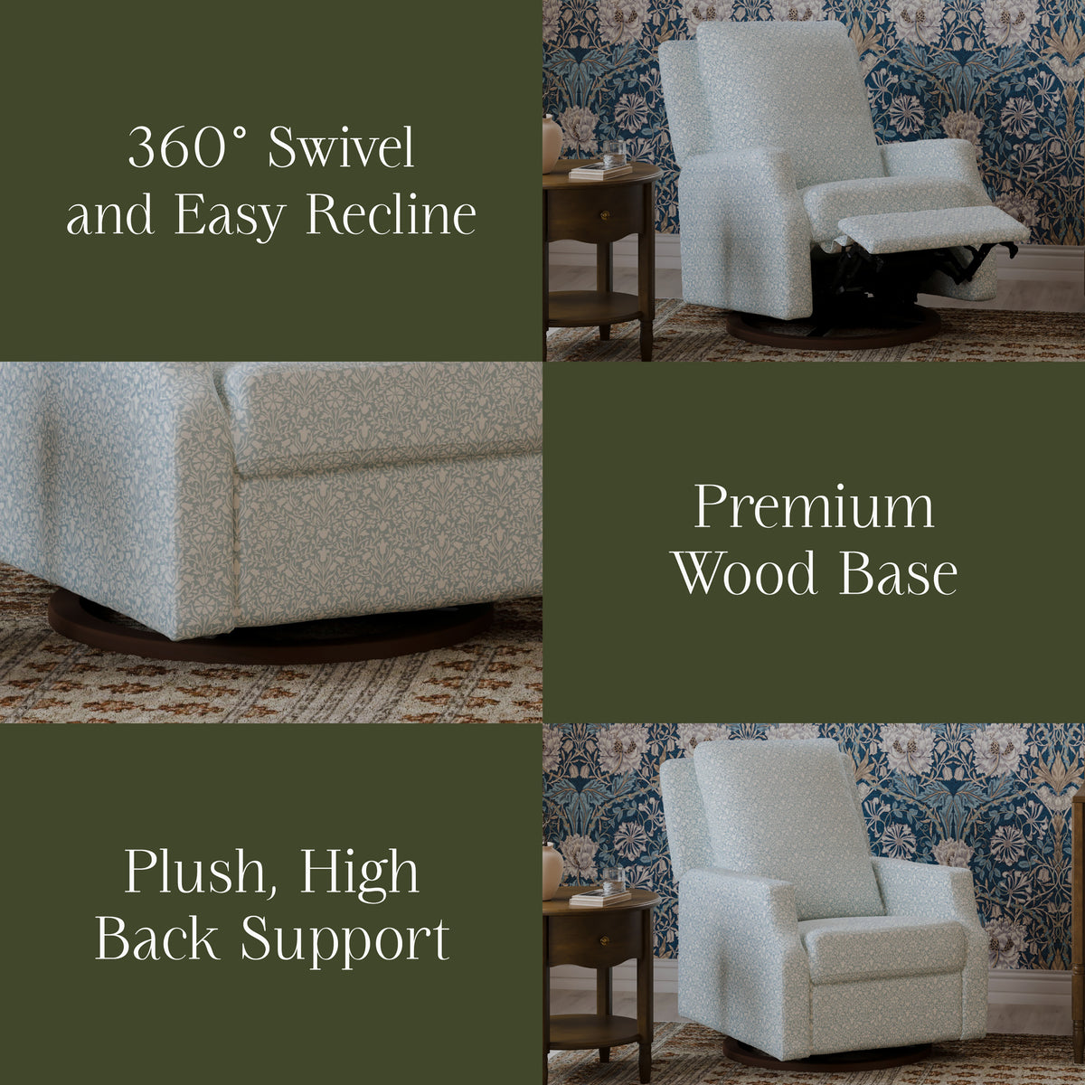 Morris & Co. x Namesake Crewe Recliner and Swivel Glider Bellflowers in Powdered Blue