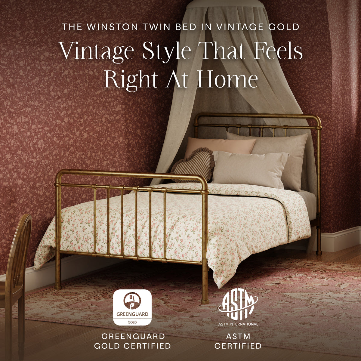 Winston Twin Bed in Vintage Gold