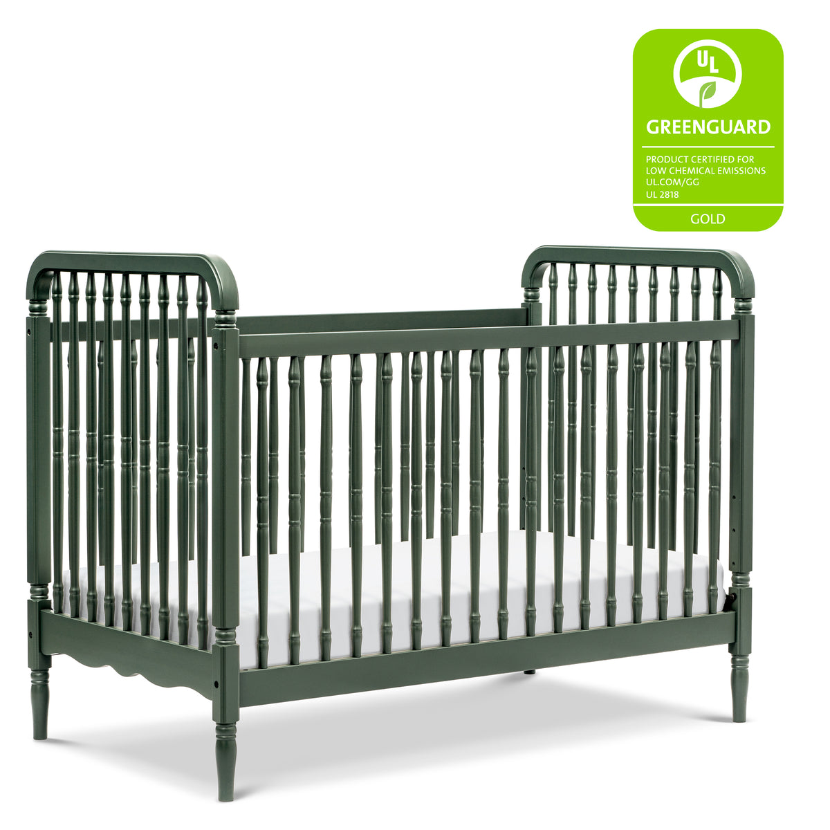 Liberty 3-in-1 Convertible Spindle Crib with Toddler Bed Conversion Kit in Forest Green