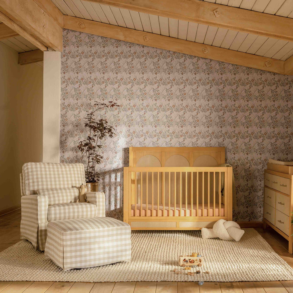 Crawford Pillowback Comfort Swivel Glider in Tan Gingham