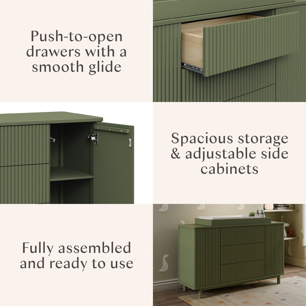 Pogo Tambour Extra Wide Assembled Dresser (58") in Olive