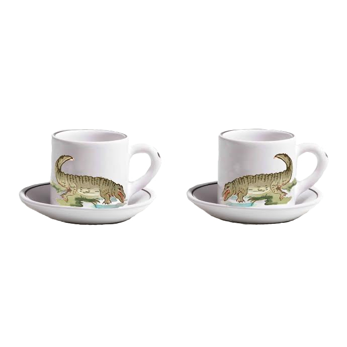 Animaux de la Savane Pair of Espresso Cups & Saucers, Crocodile