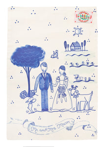 Blue and White Wedding Tea Towel