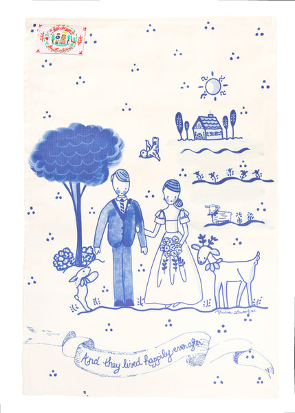 Blue and White Wedding Tea Towel