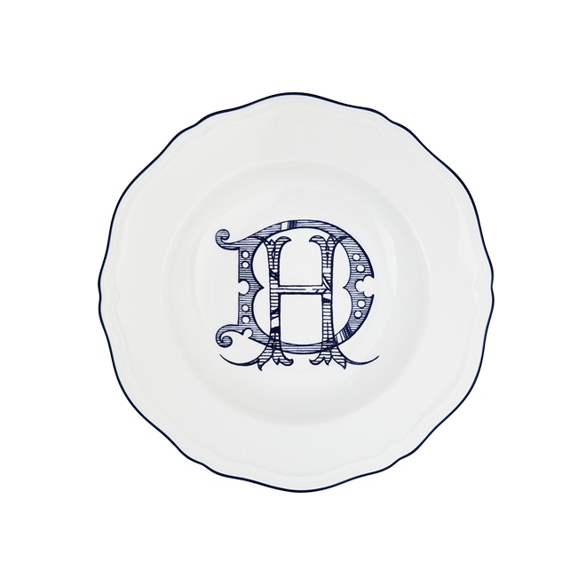 "ZG" Monogram Soup plate Corona Monogram blu cobalto (Set of 4)