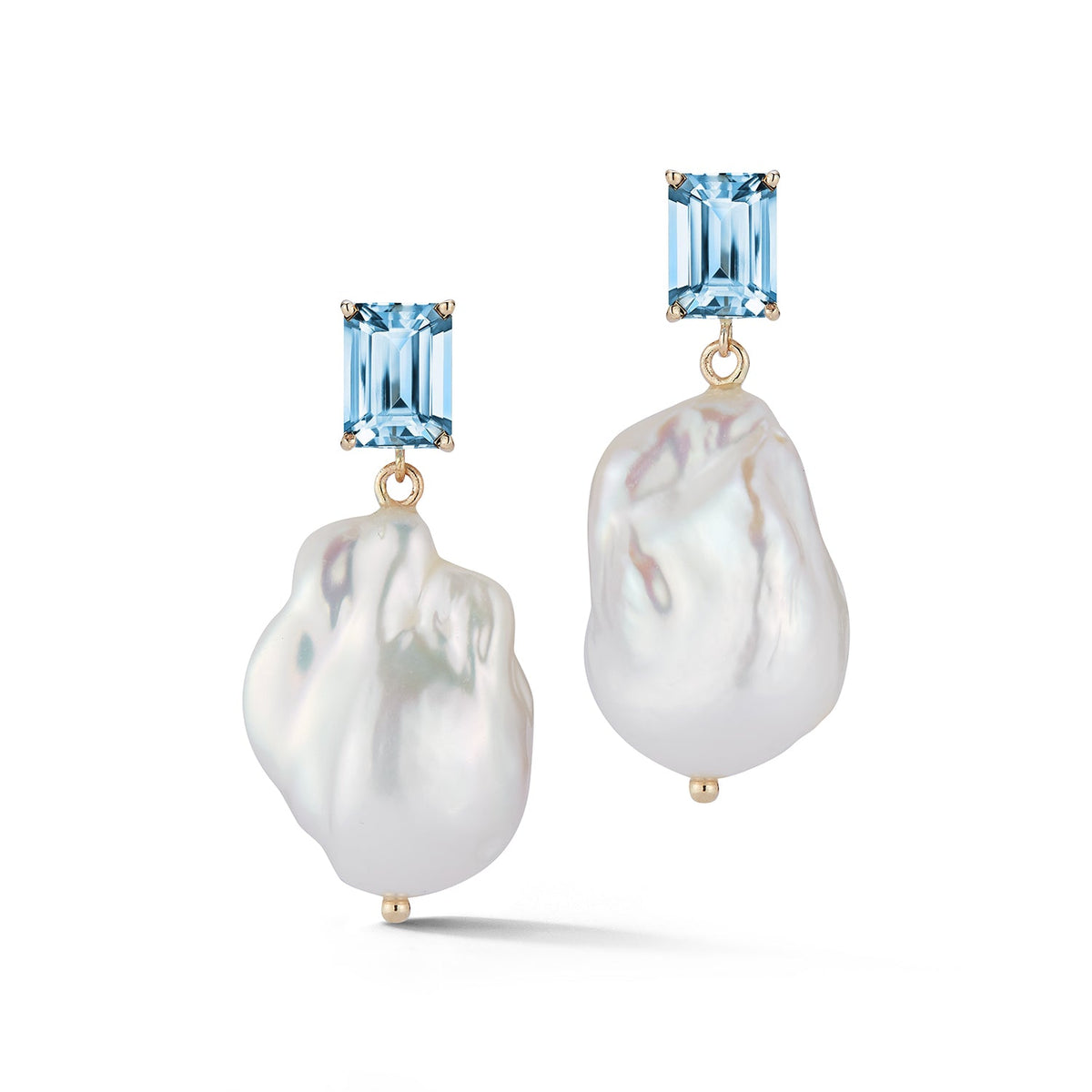 14K Blue Topaz and Baroque Pearl Drop Earrings