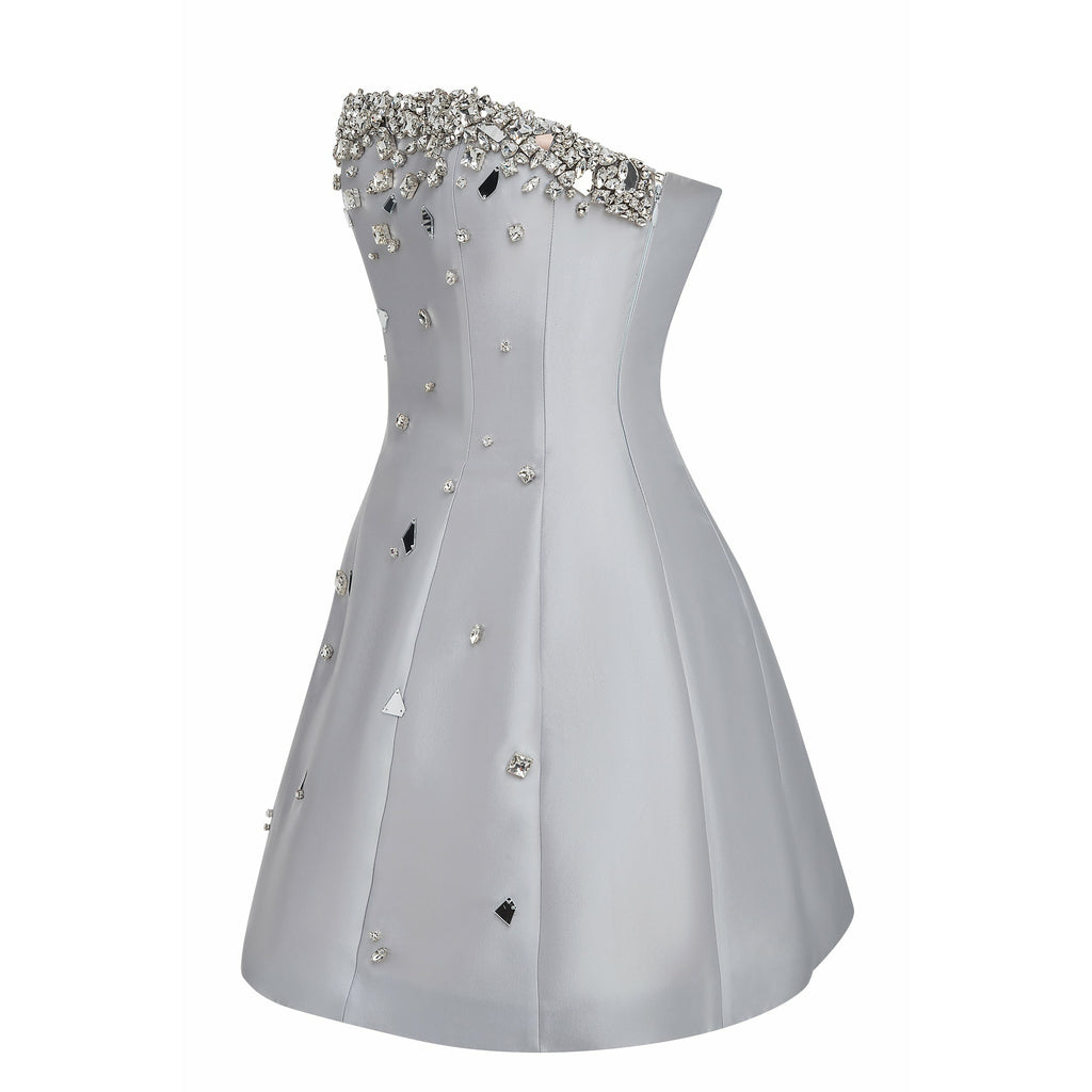 Crystal-Embellished Mini Dress in Silver