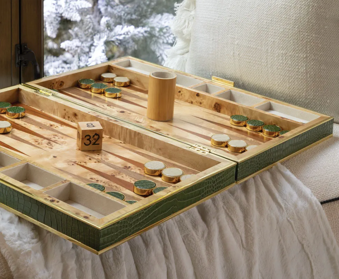 Aerin Croc Backgammon Set with Dice, Verde Croc Backgammon Set with Dice, Verde