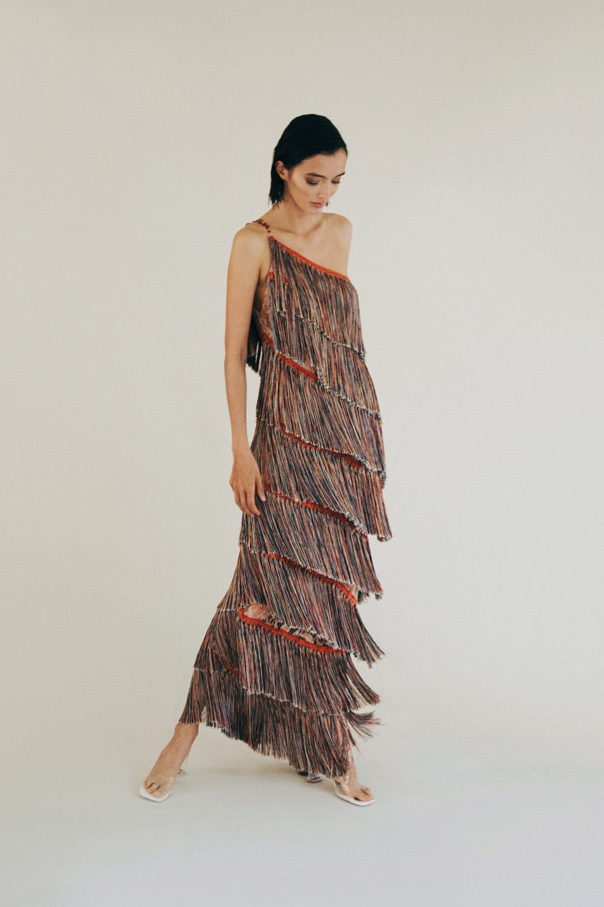 Gacela One-Shoulder Fringe Dress