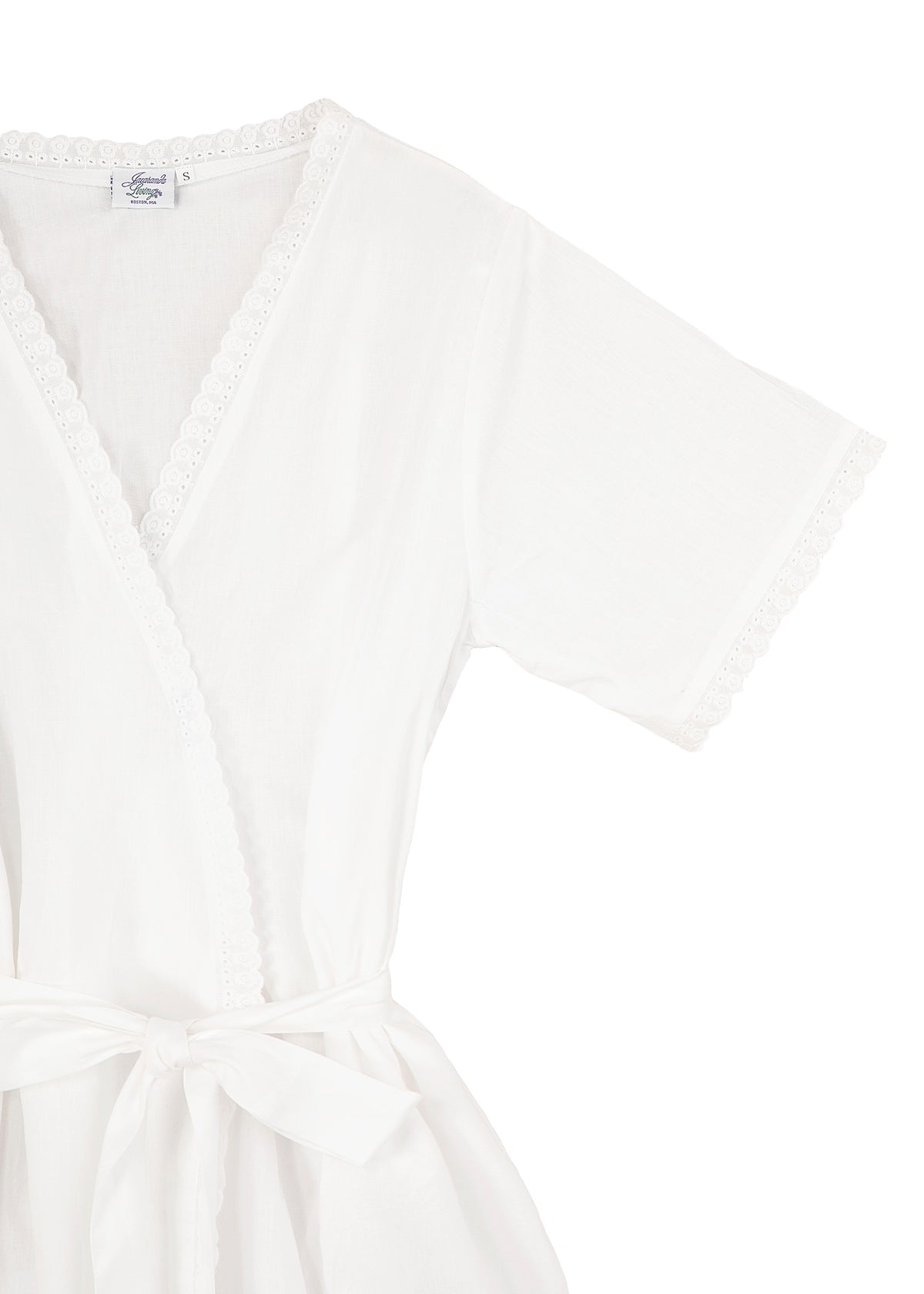 Short Sleeve White Cotton Robe with Lace