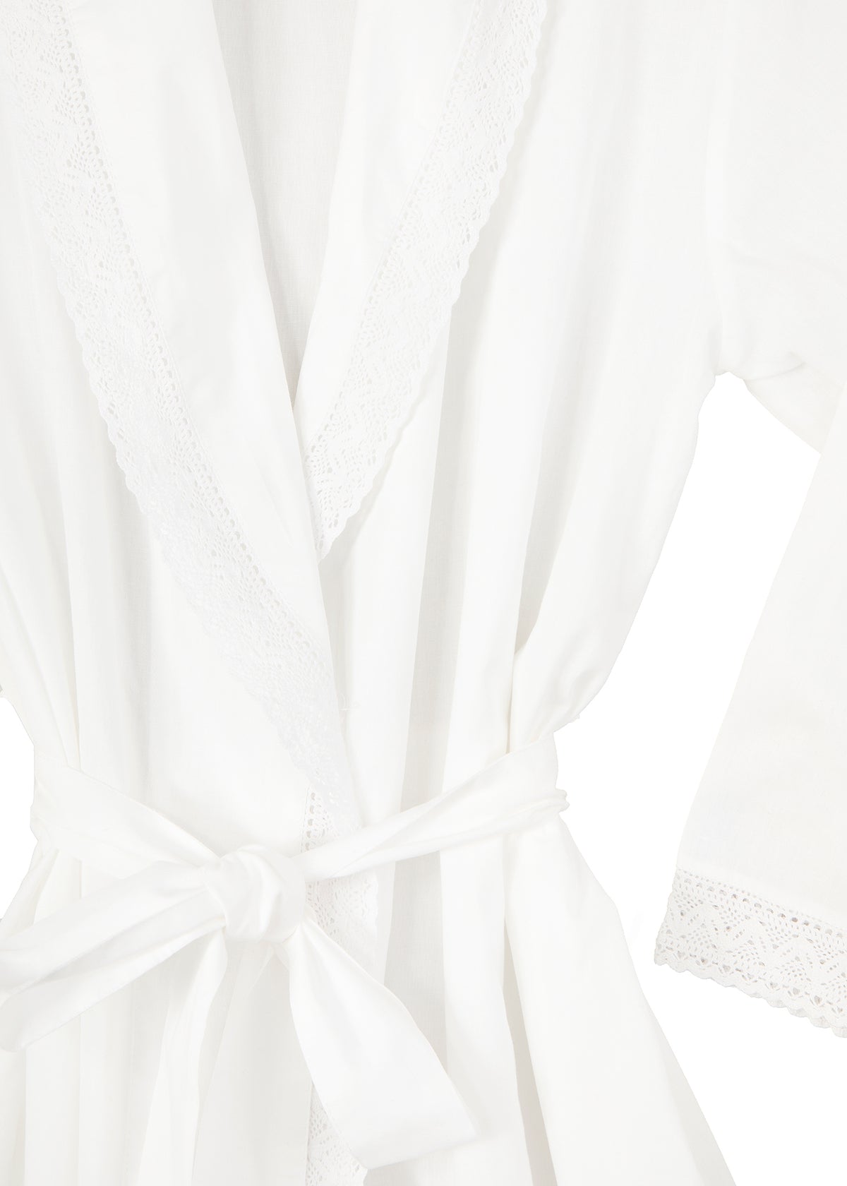 Long Sleeve Cotton Bathrobe with Lace Detail