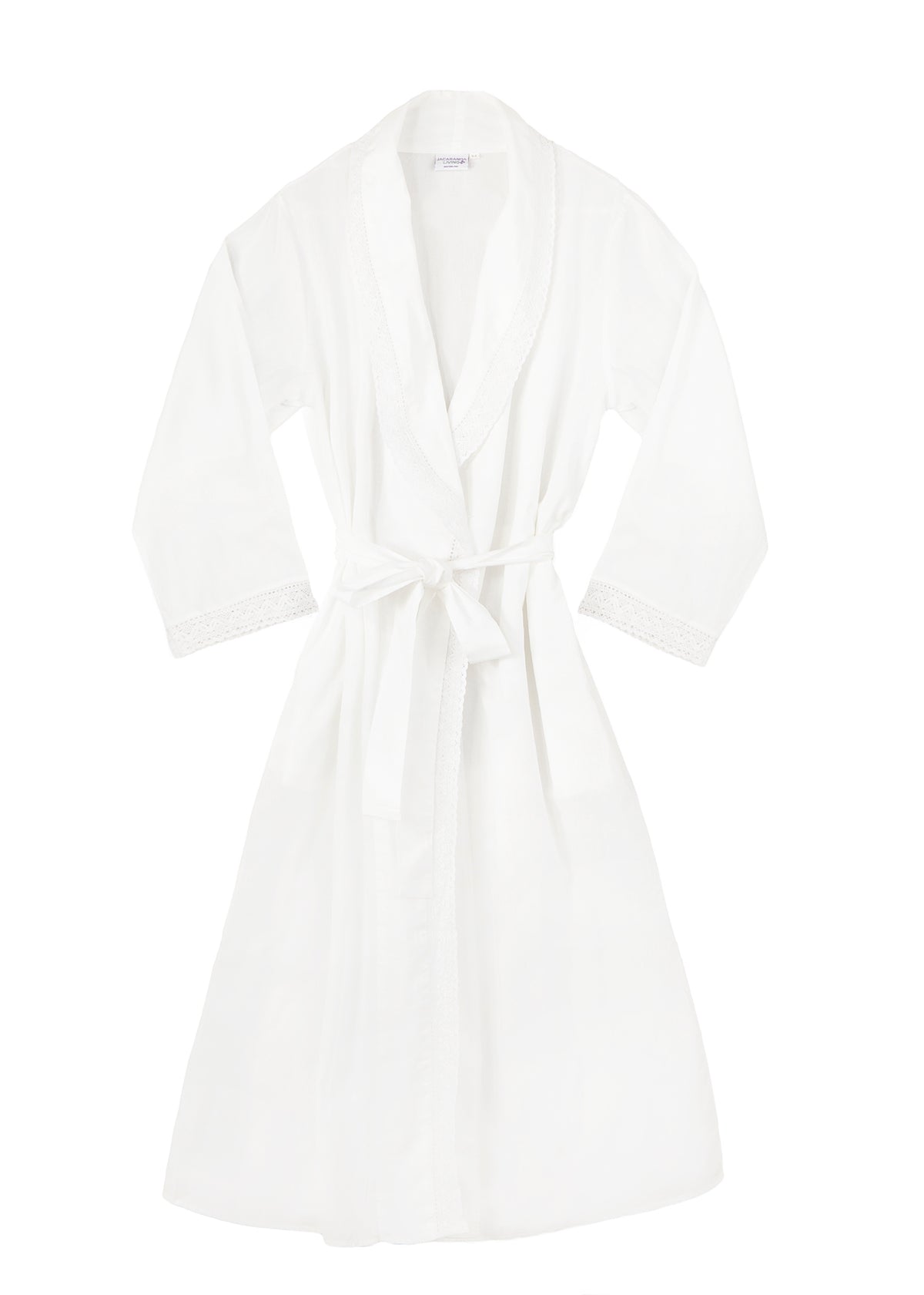 Long Sleeve Cotton Bathrobe with Lace Detail