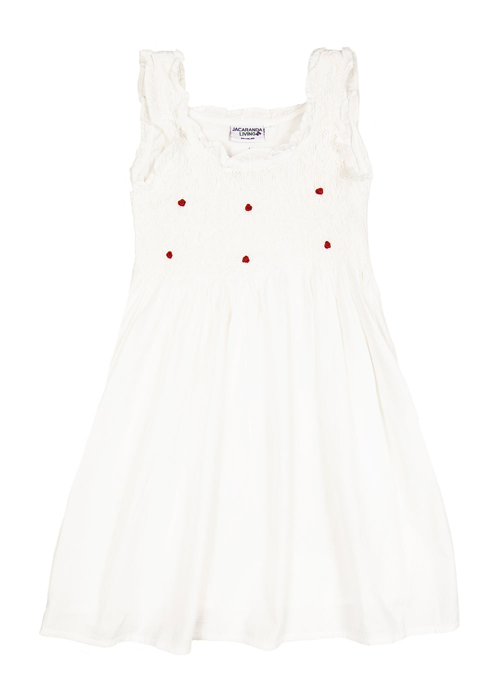 Noa White Cotton Dress with Red Rosebud Embroidery