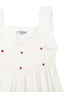 Noa White Cotton Dress with Red Rosebud Embroidery