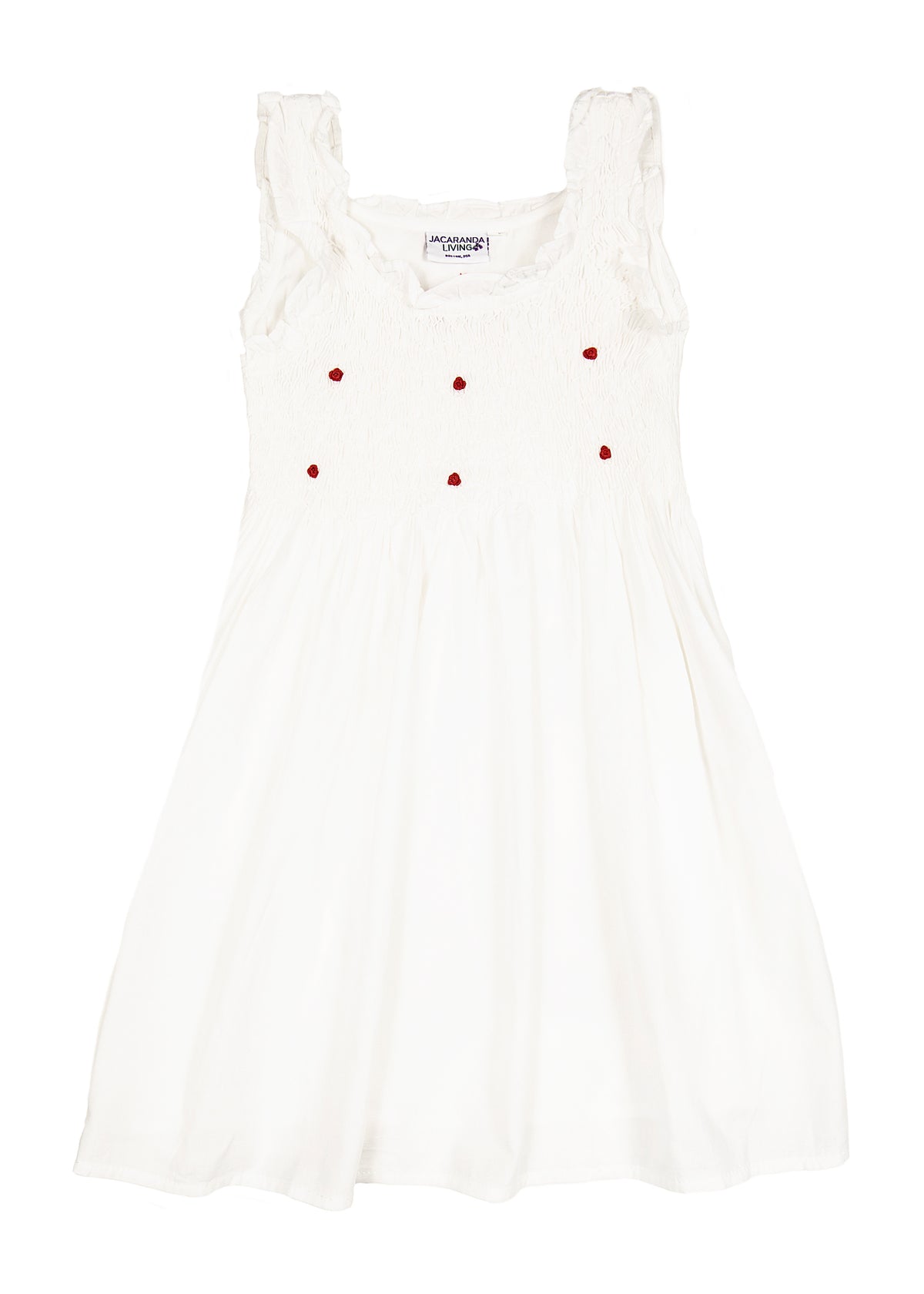 Noa White Cotton Dress with Red Rosebud Embroidery