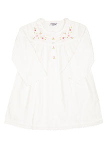 Ruby White Cotton Dress with Embroidered Pink Roses