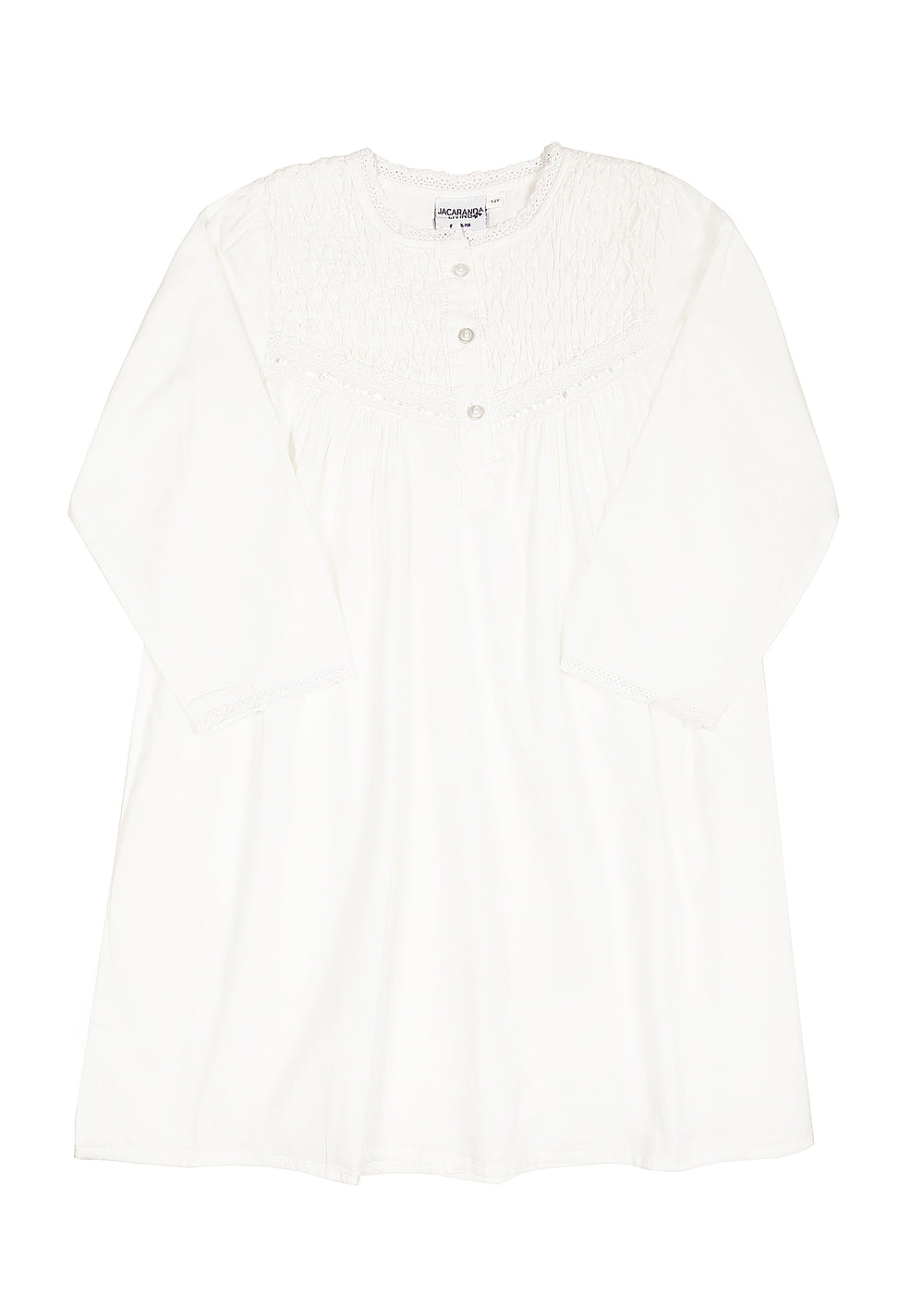 Sophia Long Sleeve White Cotton Dress for Girls