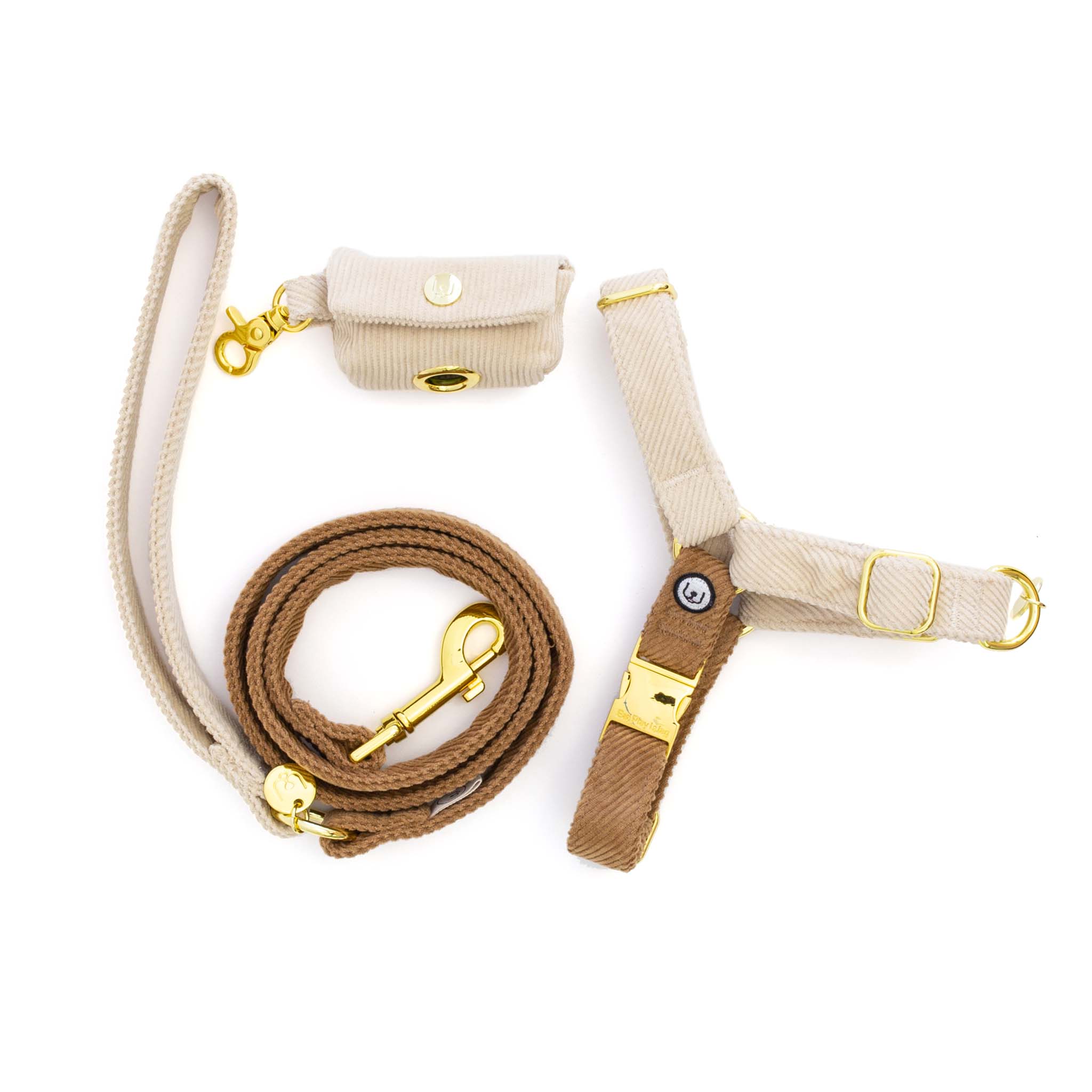 Corduroy No-Pull Harness Set Size: L, Color: Cream