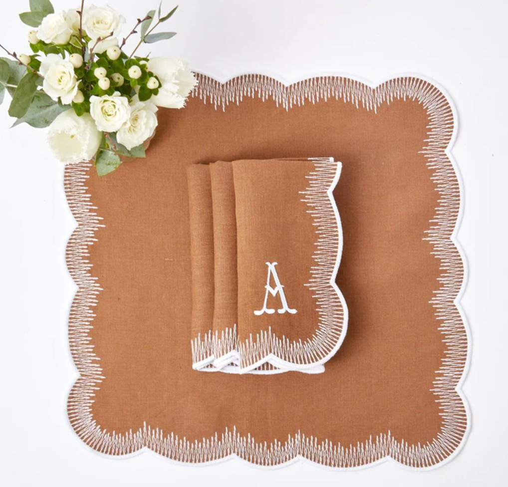 Alathea Caramel Linen Napkins (Set of 4) (Monogram with a W)