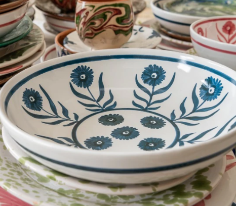 Blue Summer Flower Ceramic Shallow Bowl