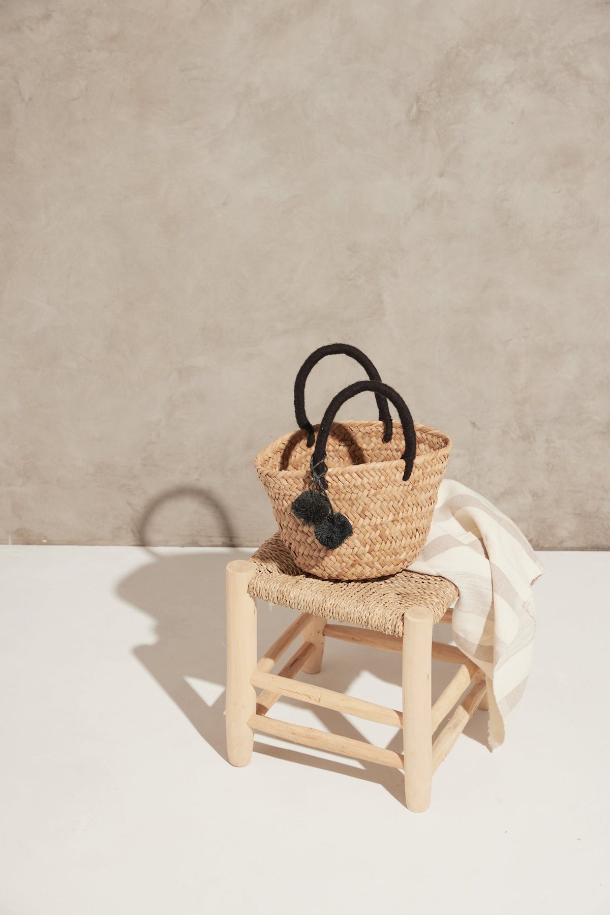 Mini St. Tropez Pom Pom Straw Tote