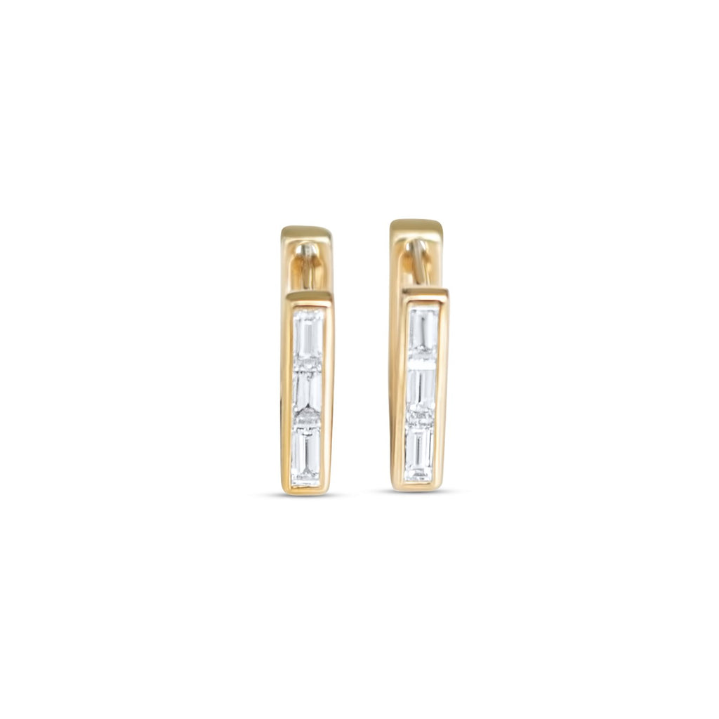 Square Huggie Earrings with Diamond Baguettes