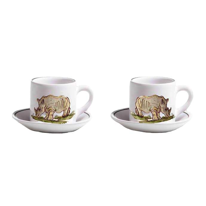 Animaux de la Savane Pair of Espresso Cups & Saucers, Rhino